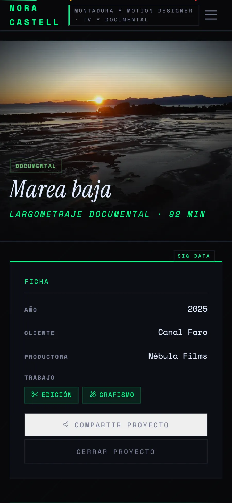 La ficha de proyecto en el móvil.