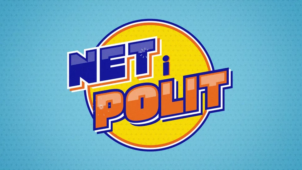Logo circular amarillo y azul con el texto NET i POLIT.