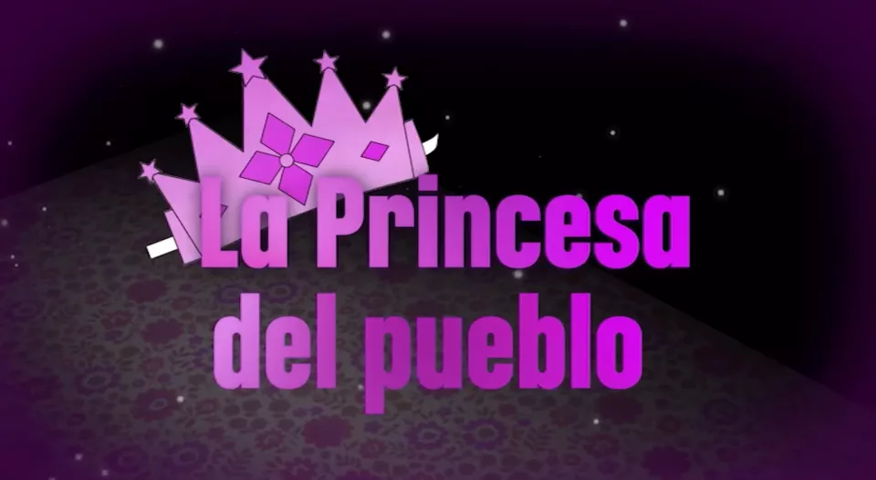 Corona rosa y texto La Princesa del pueblo en fondo oscuro.